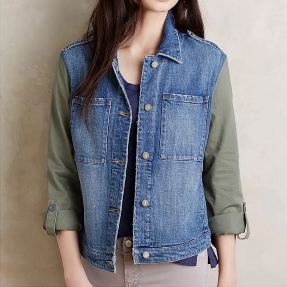 ANTHROPOLOGIE | PILCRO AND THE LETTERPRESS Colorblock Denim Jacket Medium - Picture 1 of 11